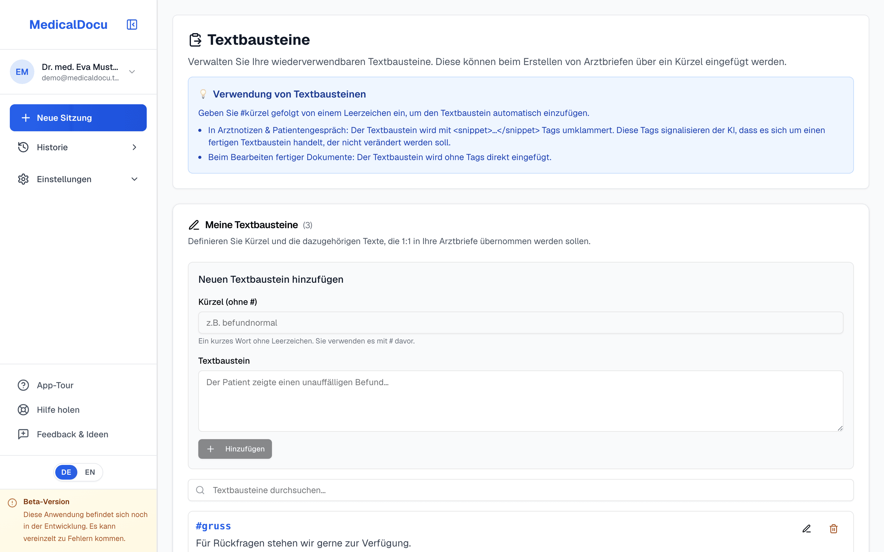 The text snippet manager with shortcuts and their associated phrasings.